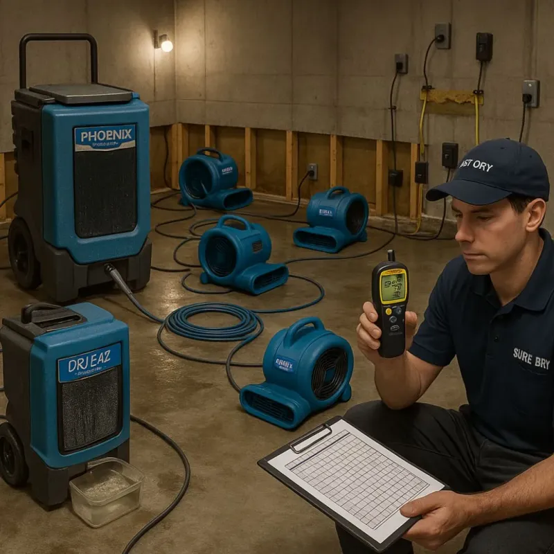 Structural Drying and Dehumidification process in Woodbury, CT